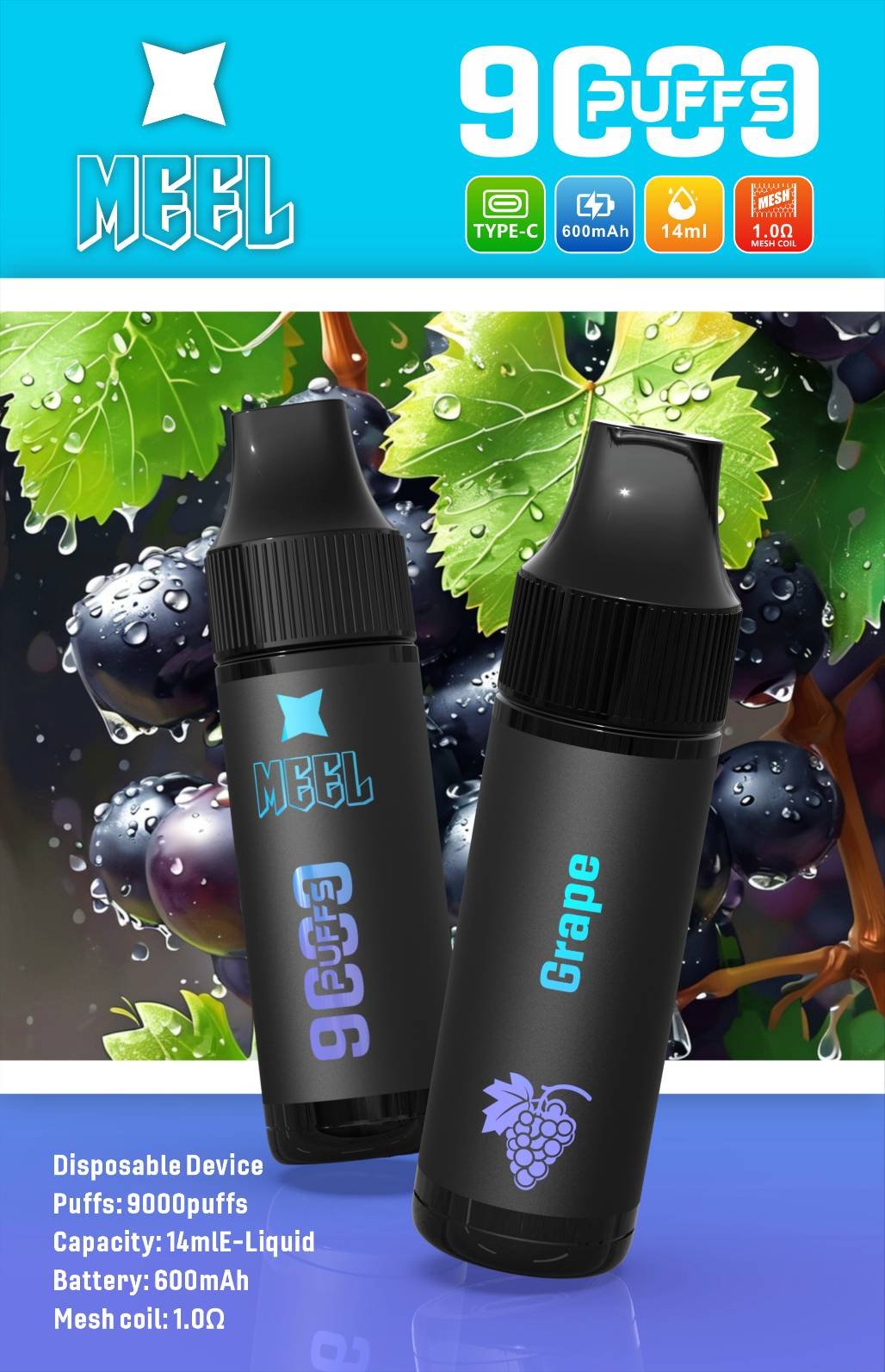 Meel 9000 Puffs 拋棄式電子煙 可充電一次性煙桿 台灣現貨 蒸汽天堂 711到付 3 Meel 9000 Puffs 拋棄式電子煙 可充電一次性煙桿 台灣現貨 蒸汽天堂 711到付:圖片 3