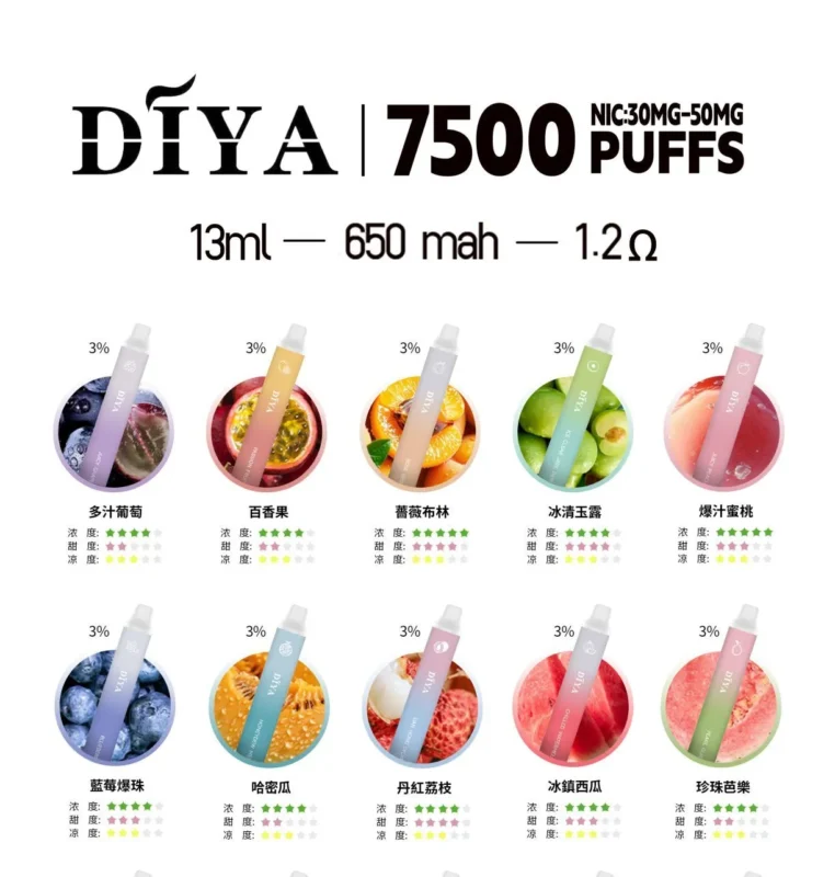 Diya 7500 Puffs 拋棄式電子煙 叮啞一次性煙桿 新款上市 可充電霧化桿 711到付 10 Diya 7500